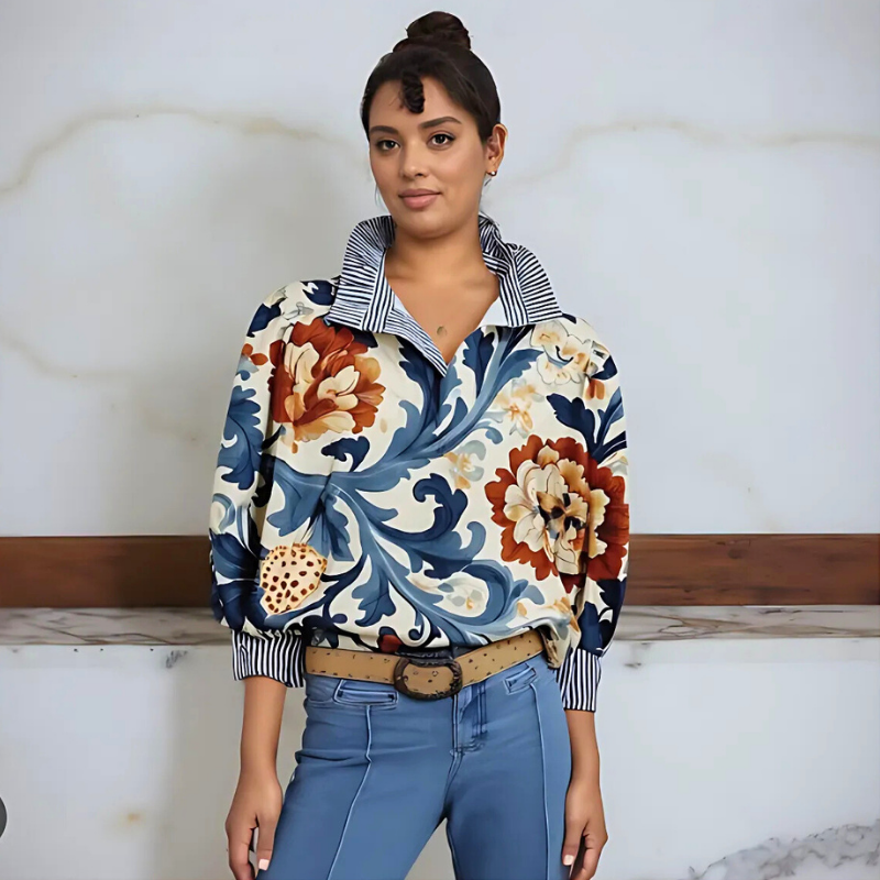 Icone™ FormalBlouse: Stylish Long-Sleeve Unique Print Formal Blouse