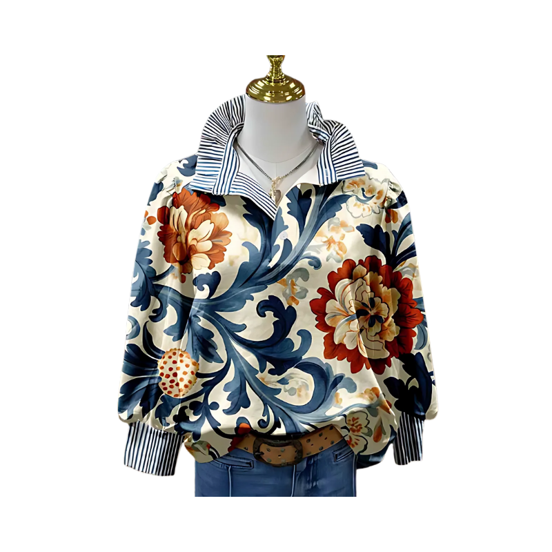 Icone™ FormalBlouse: Stylish Long-Sleeve Unique Print Formal Blouse