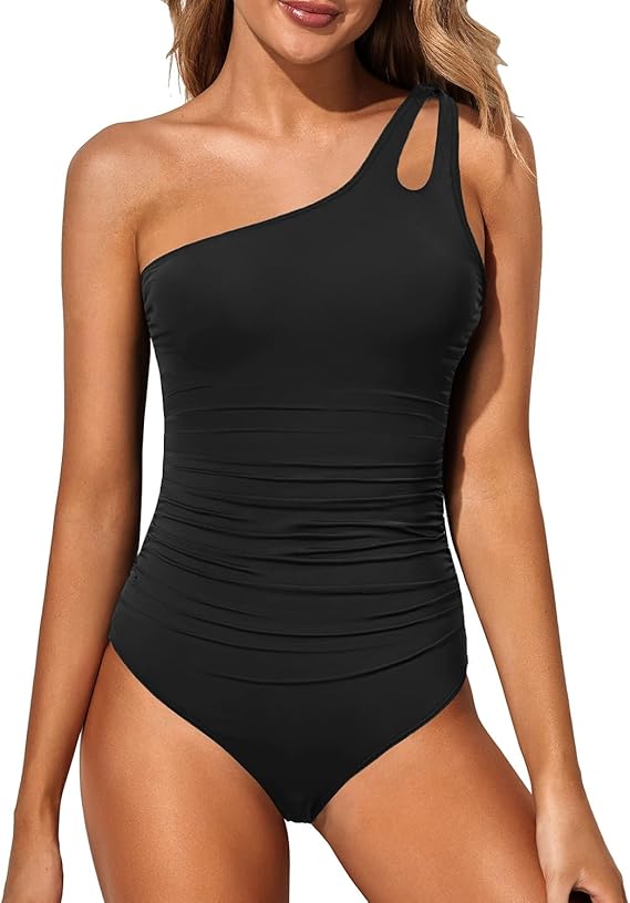 Icone™ StylishSwimsuit: Side Strap One Shoulder Style Curve Fit Swimsuit