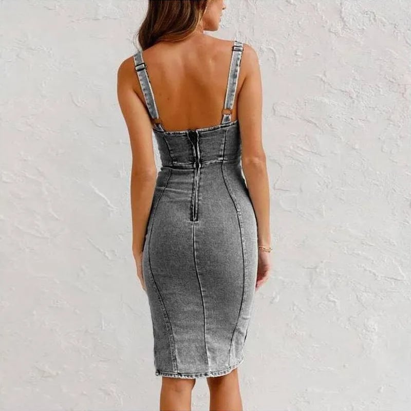 Icone™ DenimDress: Denim Fit Dress With Slit And Adjustable Strap