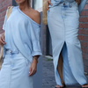 Icone™ FashionSet: Stylish Off-Shoulder Top And Denim Skirt