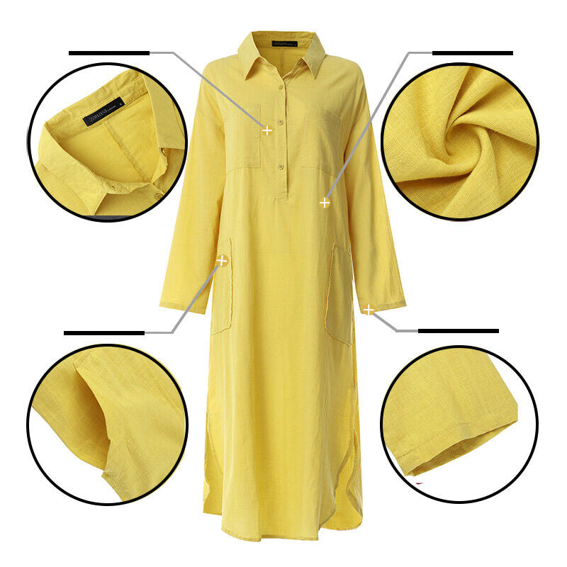 Icone™ ShirtDress: Flowing Shirt Side Slit Dress