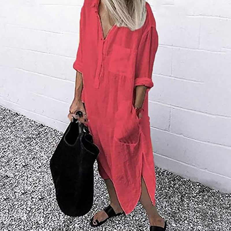 Icone™ ShirtDress: Flowing Shirt Side Slit Dress