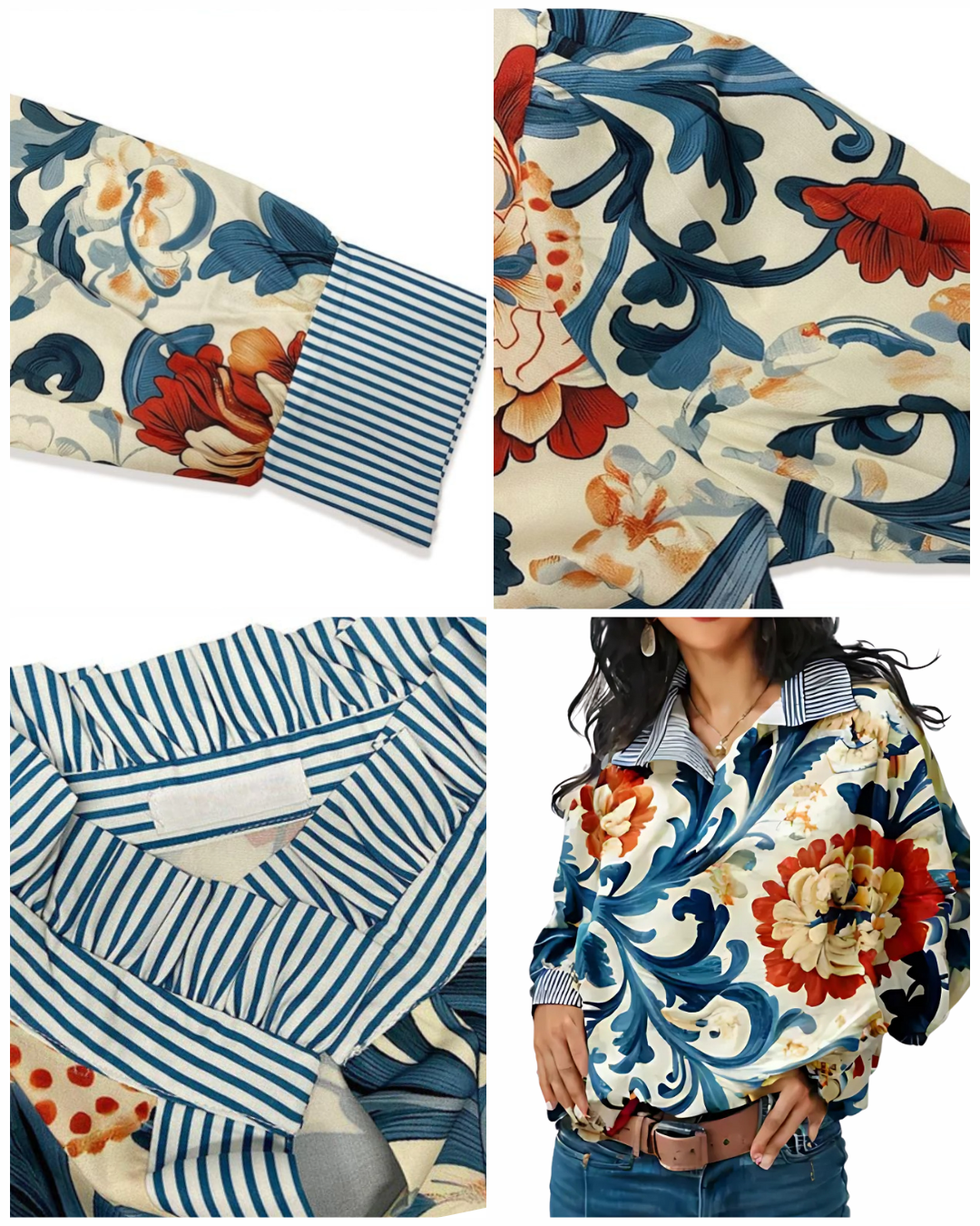 Icone™ FormalBlouse: Stylish Long-Sleeve Unique Print Formal Blouse