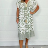 Icone™PrintedDress: Printed V-Neck Fringe Sleeve Casual Dress