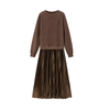 Icone™ PleatedDress: Long Sleeve Top With Elegant Pleated Bottom Dress
