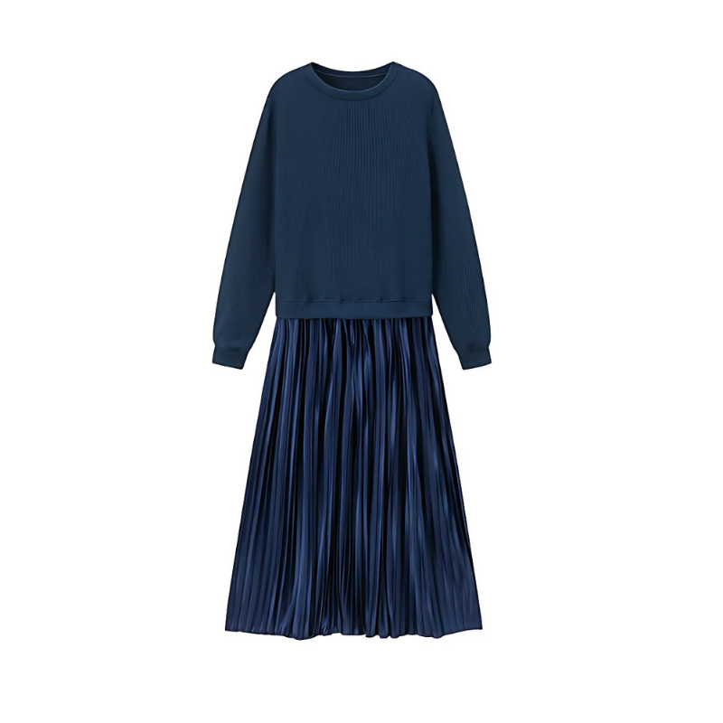 Icone™ PleatedDress: Long Sleeve Top With Elegant Pleated Bottom Dress
