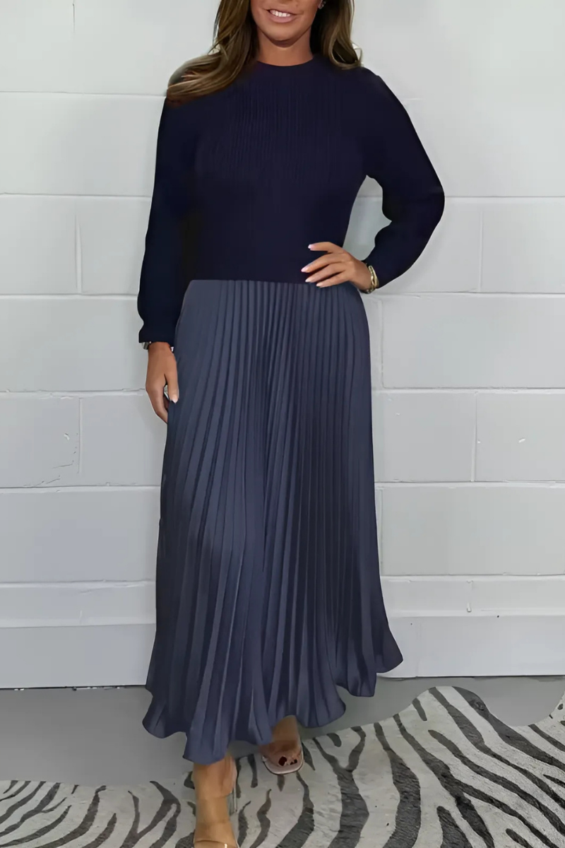 Icone™ PleatedDress: Long Sleeve Top With Elegant Pleated Bottom Dress