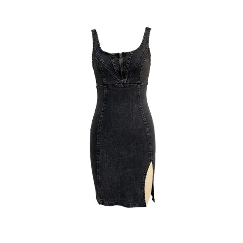 Icone™ DenimDress: Denim Fit Dress With Slit And Adjustable Strap