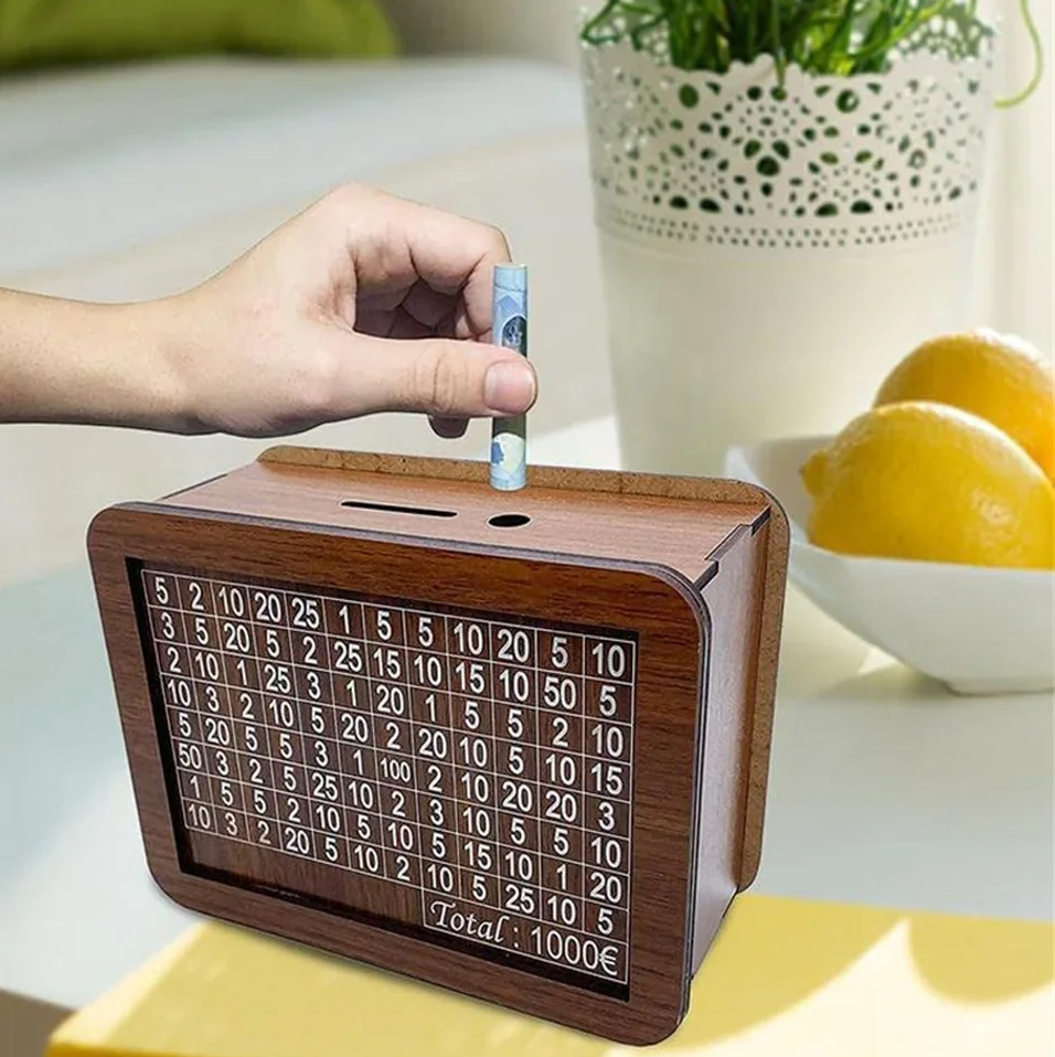 MoneyBank - Wooden Euro Engraved Money Savings Box