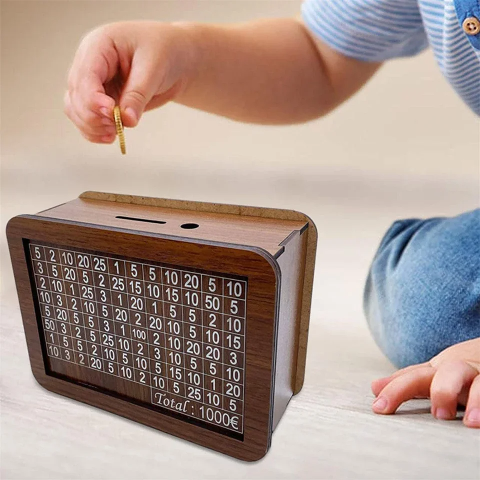MoneyBank - Wooden Euro Engraved Money Savings Box
