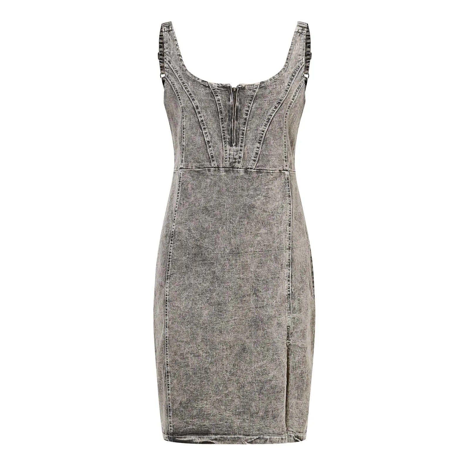 Icone™ DenimDress: Denim Fit Dress With Slit And Adjustable Strap