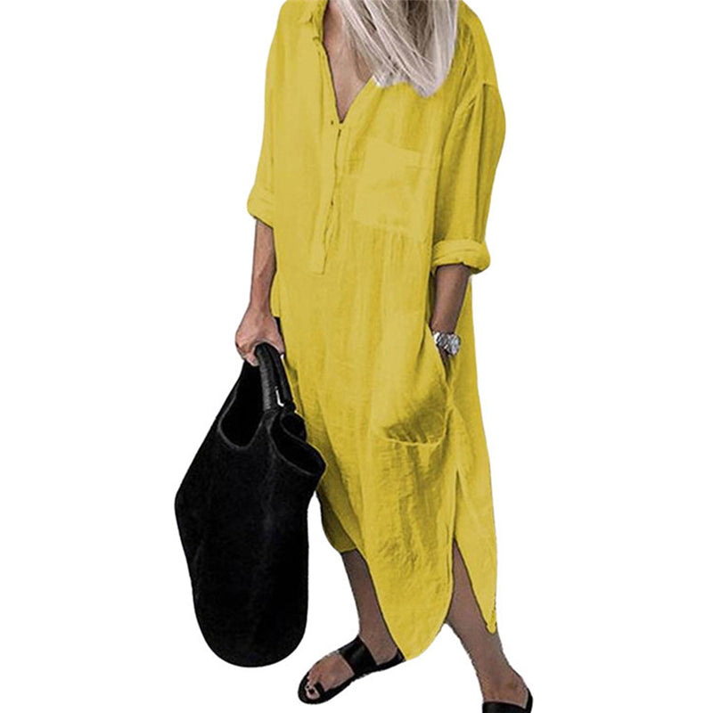 Icone™ ShirtDress: Flowing Shirt Side Slit Dress