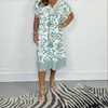 Icone™PrintedDress: Printed V-Neck Fringe Sleeve Casual Dress