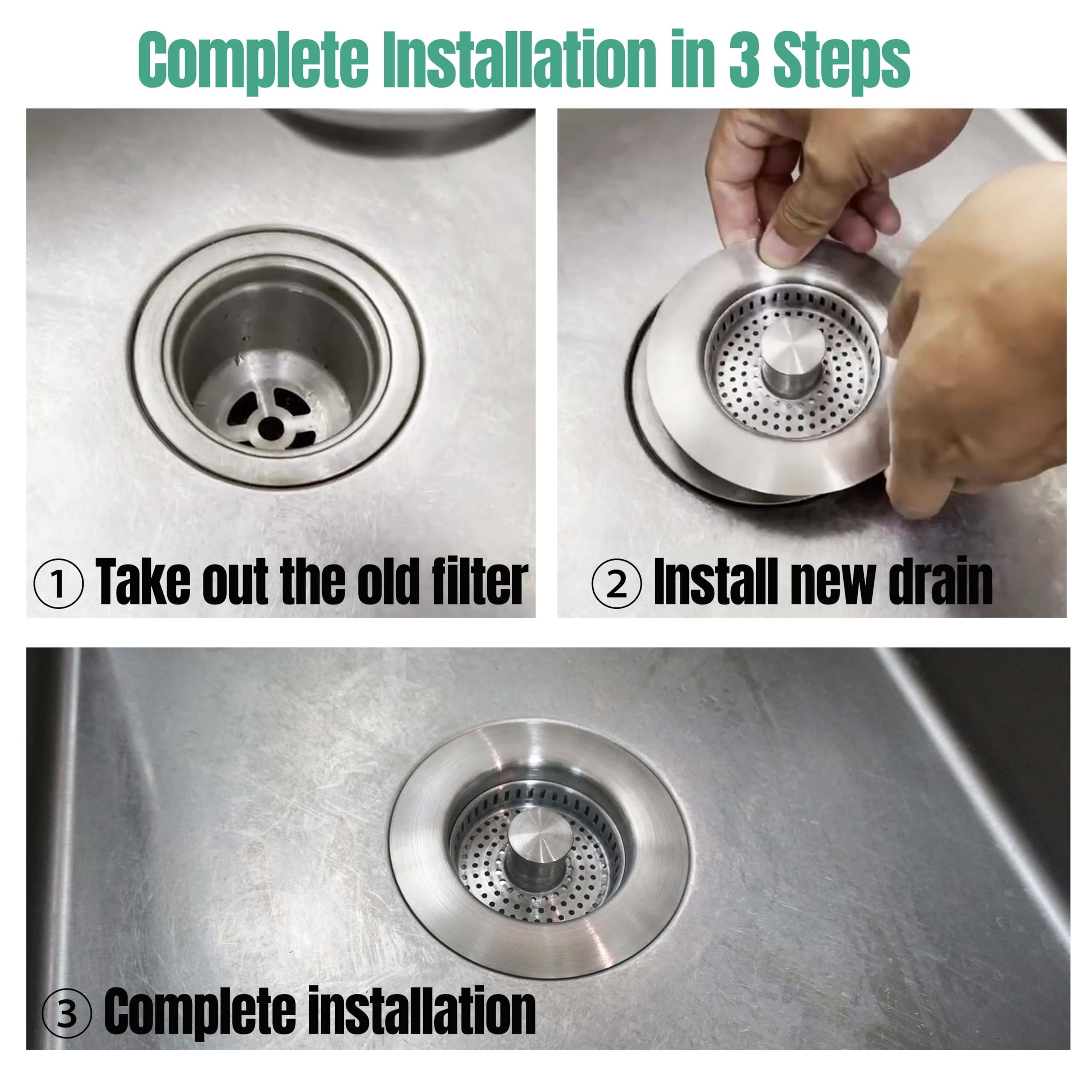 Globetrek° DrainStrainer 1+1 FREE: Easy To Install Kitchen Sink Stopper And Drainer