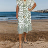 Icone™PrintedDress: Printed V-Neck Fringe Sleeve Casual Dress
