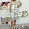 Icone™PrintedDress: Printed V-Neck Fringe Sleeve Casual Dress