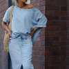 Icone™ FashionSet: Stylish Off-Shoulder Top And Denim Skirt
